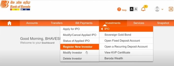 Bank of Baroda IPO Application - Go to IPO Section