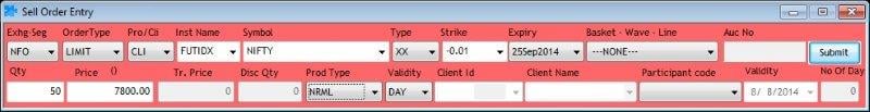 Sell Order Entry - NSE Future (NIFTY)
