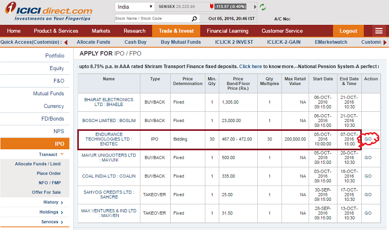 Apply IPO with ICICI Direct - Step 1