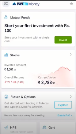 Step 1 to activate F&O trading in Paytm Money 