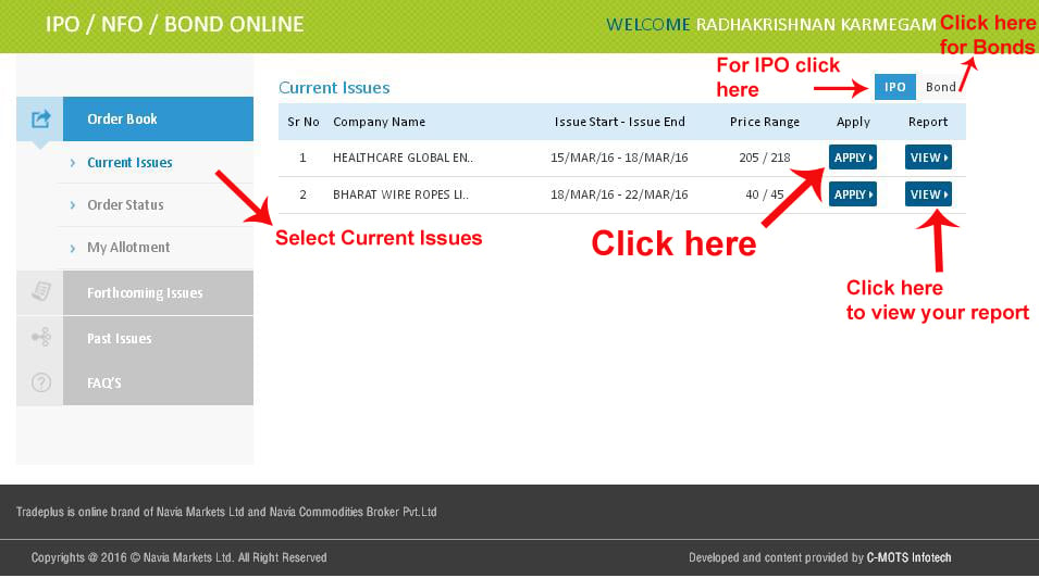 Apply IPO with Tradeplus Online - Step 3
