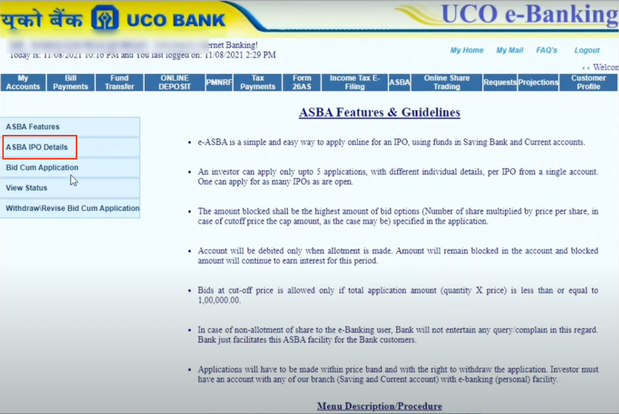 UCO Bank IPO Application Demo 2