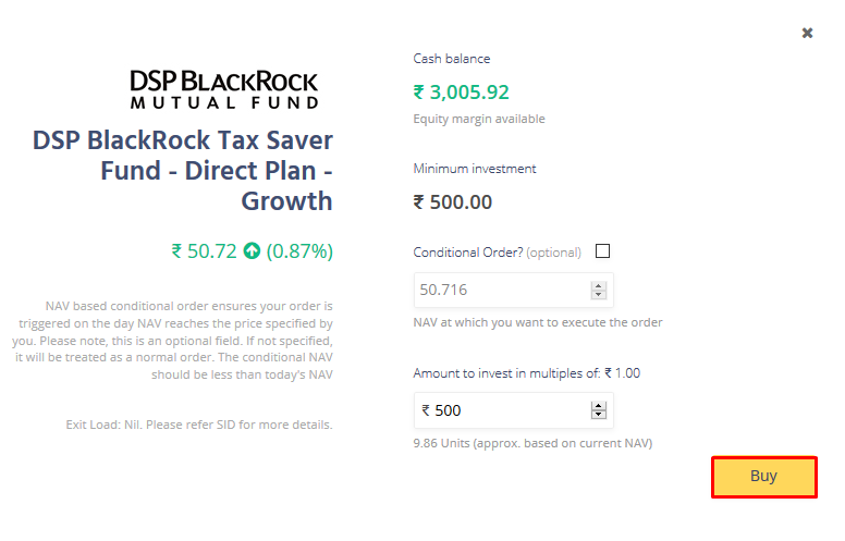 Zerodha Coin Web - Step 5 to Buy Mutual Funds