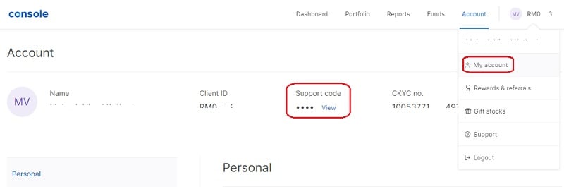 View/Change Zerodha Support Code in Console
