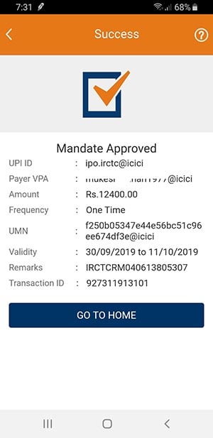 ICICI Bank UPI IPO Mandate Demo 5