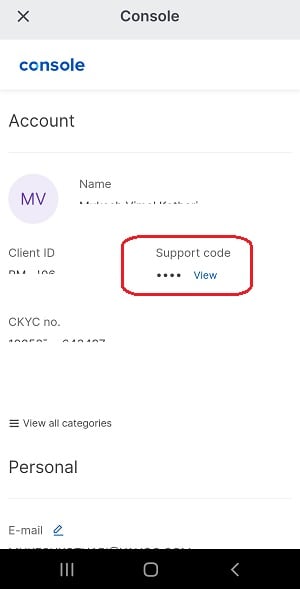 View/Change Zerodha Support Code in Kite Mobile App